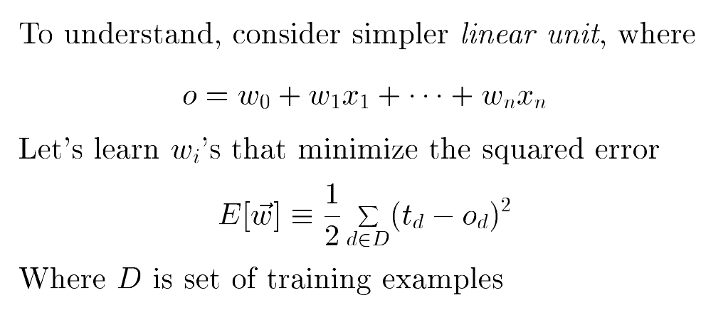 Figure 3: Error as function of w, from Tom Mitchell Lectures