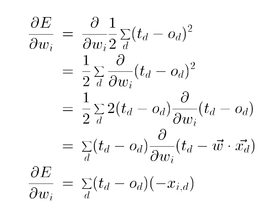 Figure 5: Gradient Descent, E w.r.t wi, from Tom Mitchell Lectures