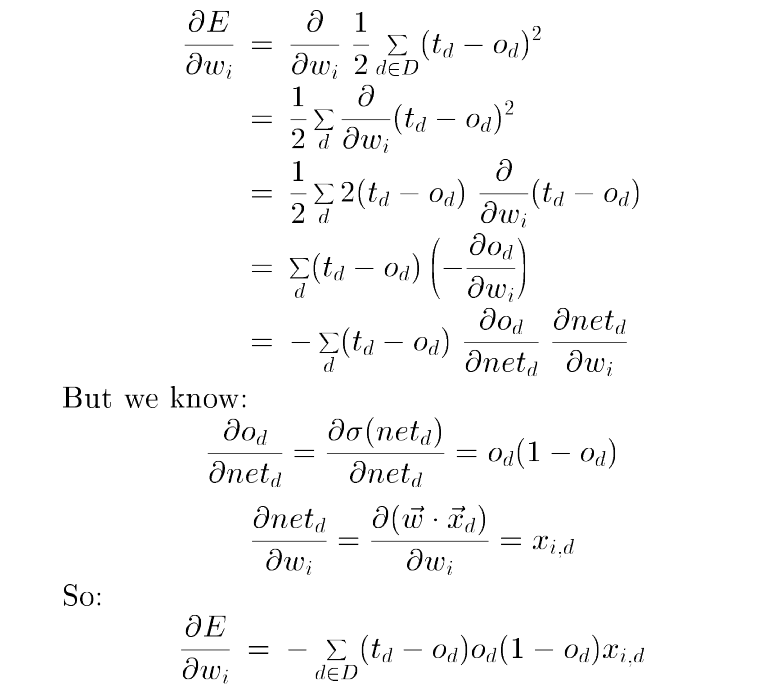 Figure 9: error gradient with sigmoid unit, from Tom Mitchell Lectures